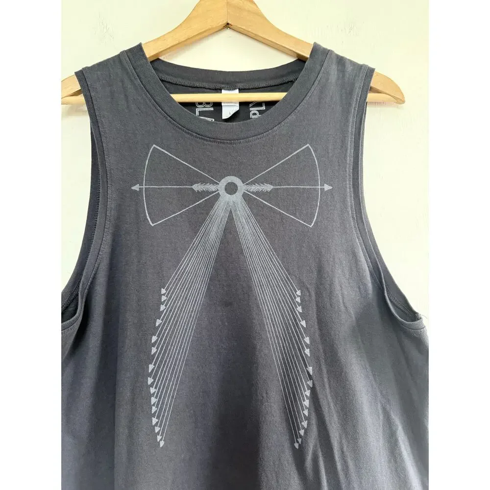 BLACKBIRD SUPPLY washed gray 100% cotton sleeveless bow arrow tank top shirt - Picture 2 of 6